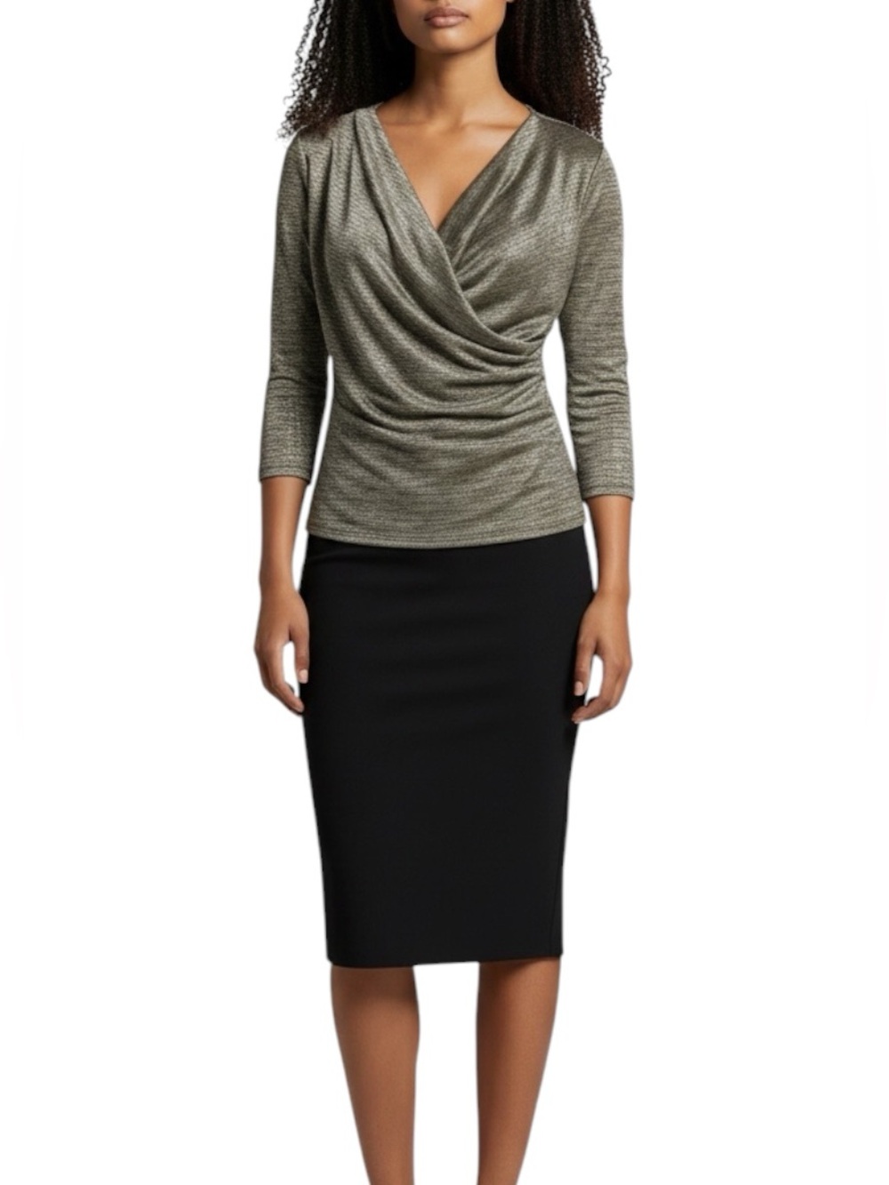 Joseph Ribkoff Foiled Melange 3/4 Sleeve Metallic Top 2 X-Small